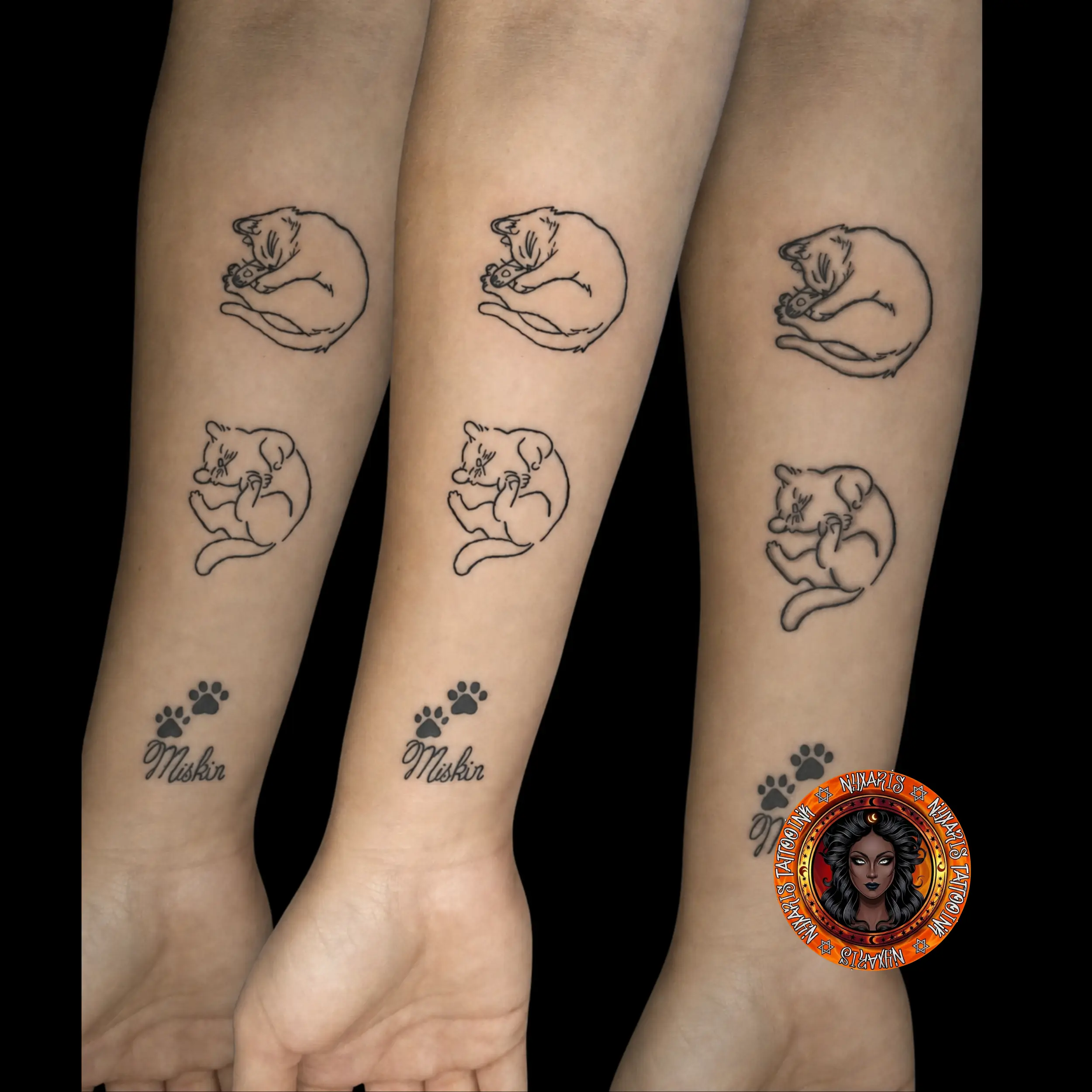 Minimal Dövme Çalışması - Özel 3'lü Kedi Tasarımı, Nyxaris Tattoo Ink İzmir